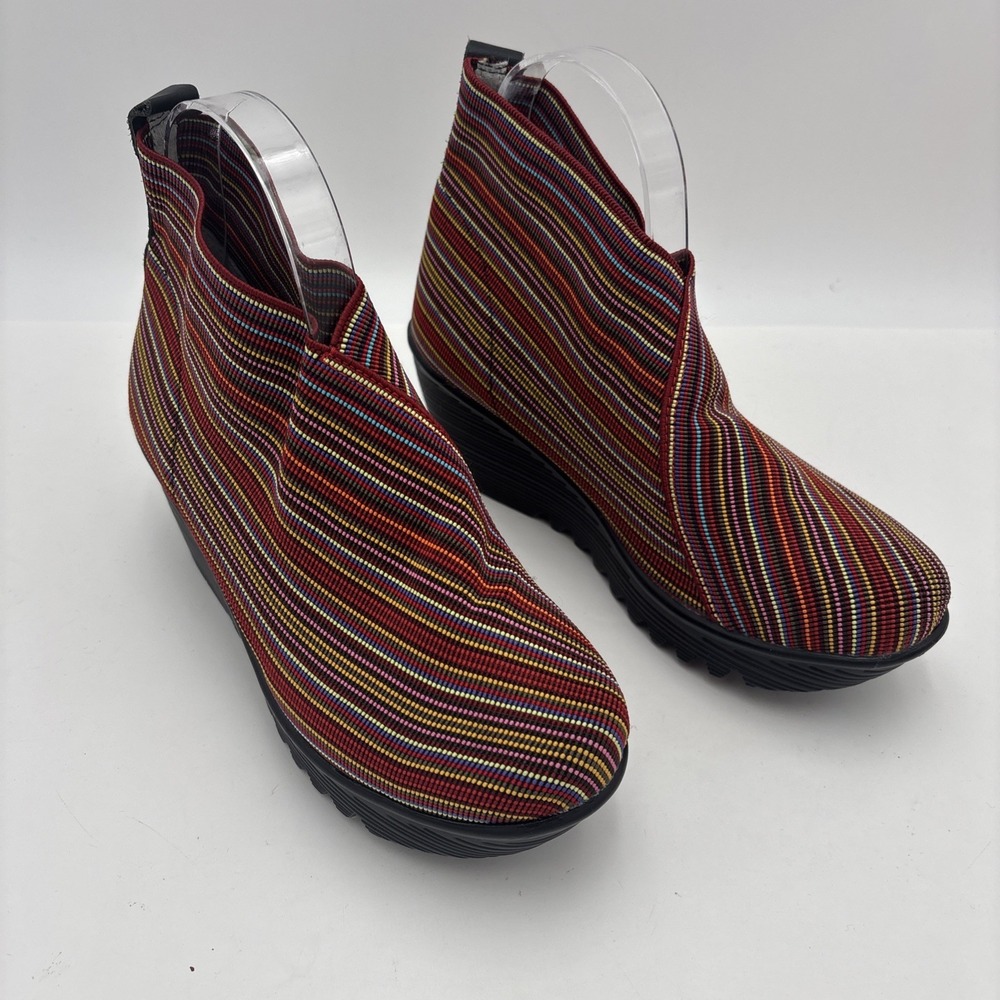 Bernie Mev Maile Womens Multi Color Striped Elastic Wedge Ankle Booties Size 38